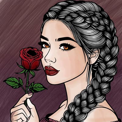 realistic woman with braids holding a single rose