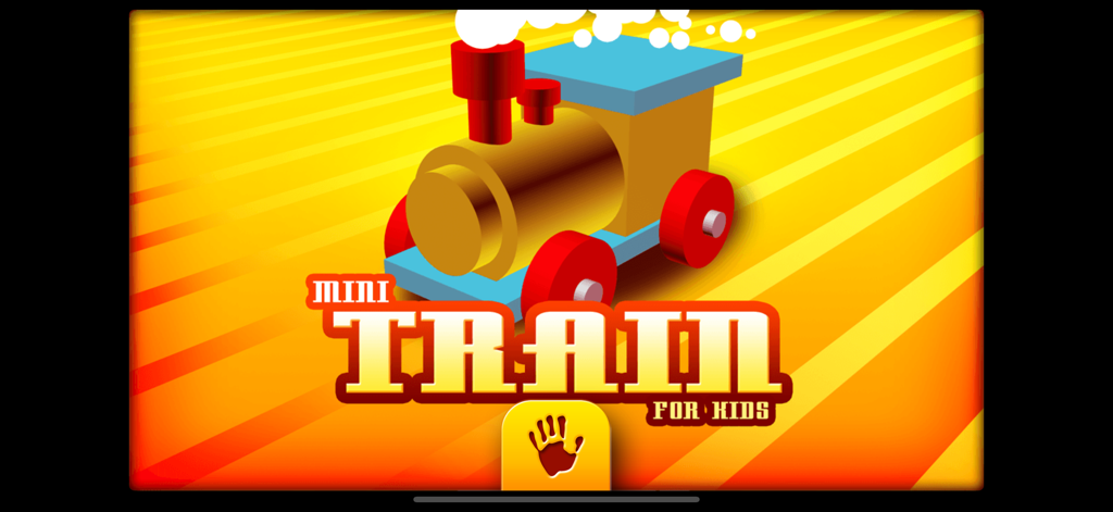 Mini Train for Kids - Title screen of the Mini Train for Kids app featuring a colorful toy train illustration and a play button