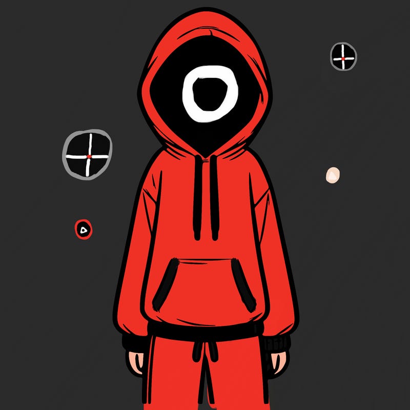 faceless girl in a tracksuit with a hood on and no hair