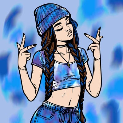 realistic teenage girl with braids and a beanie and crop top doing 🫶🏼