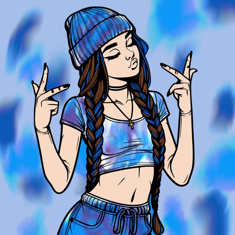 realistic teenage girl with braids and a beanie and crop top doing 🫶🏼