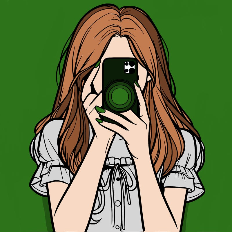 a realistic girl holding her phone taking pictures