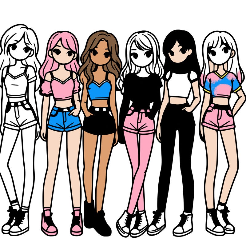 a group of girls wearing crop tops and shorts