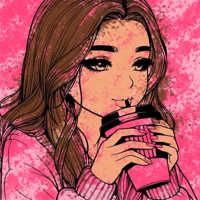realistic girl drinking coffee