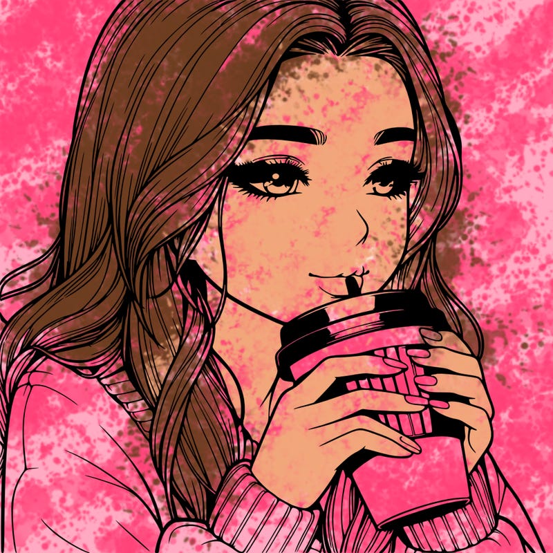 realistic girl drinking coffee
