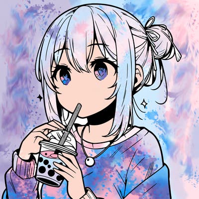 manga character drinking boba