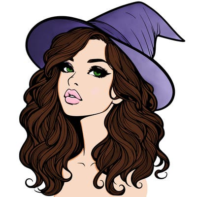 realistic witch girl with wavy hair and lips