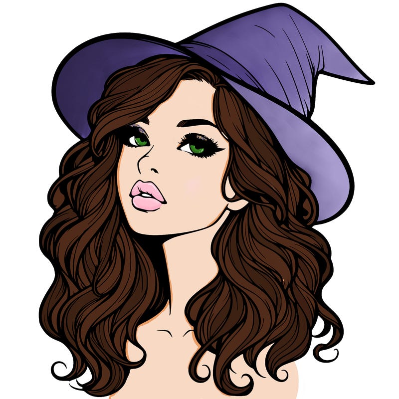 realistic witch girl with wavy hair and lips