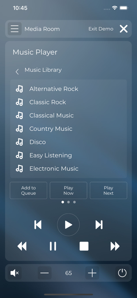 RTiPanel - RTiPanel app music player screen with genre list and audio controls