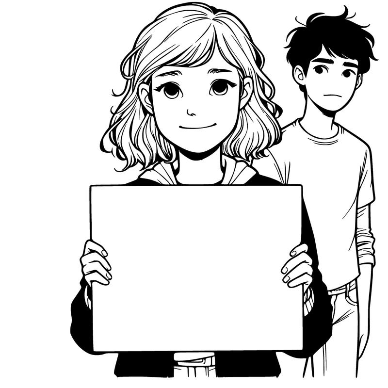teenage girl holding blank sign