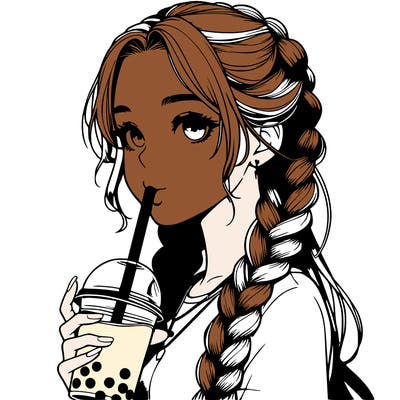realistic girl with braided hair drinking boba