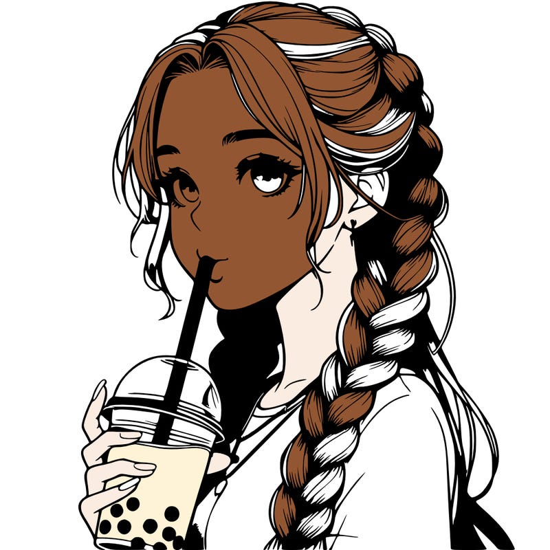 realistic girl with braided hair drinking boba