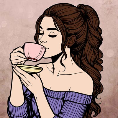 realistic woman drinking tea