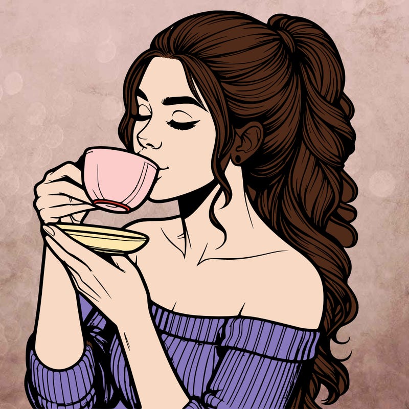 realistic woman drinking tea