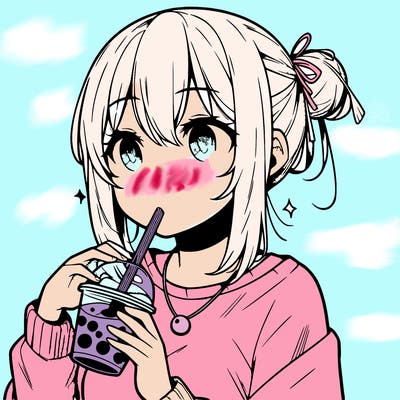 manga character drinking boba