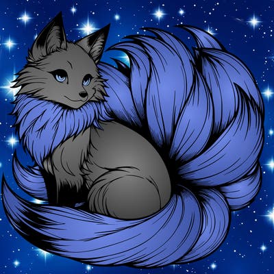 realistic detailed 9 tailed anime fox