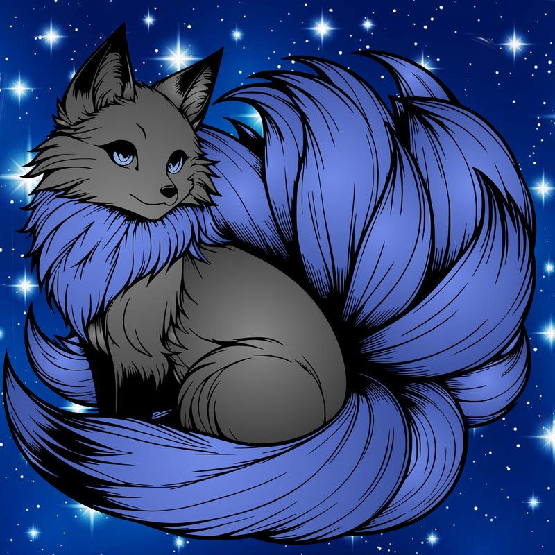 realistic detailed 9 tailed anime fox