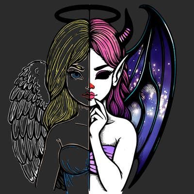 realistic angel half demon