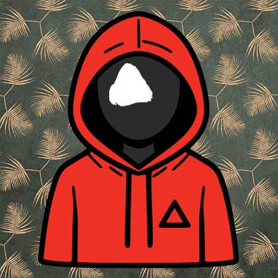 a person with non face waering a hoodie with a small triangle symbol