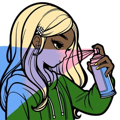 a realistic girl spray painting