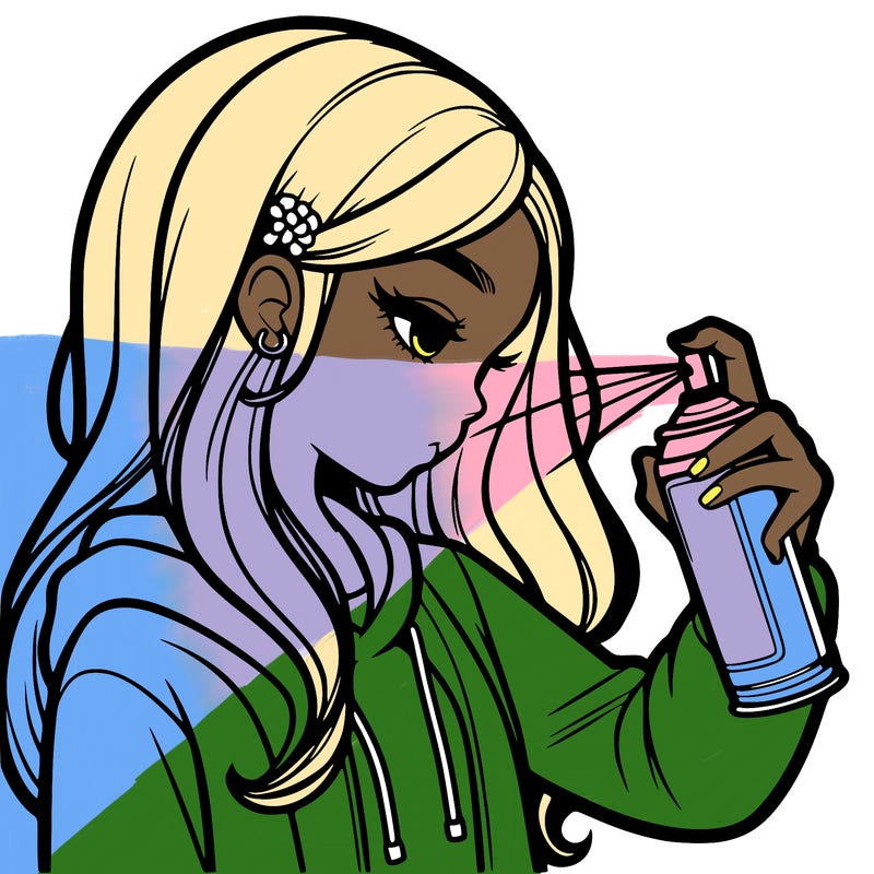 a realistic girl spray painting