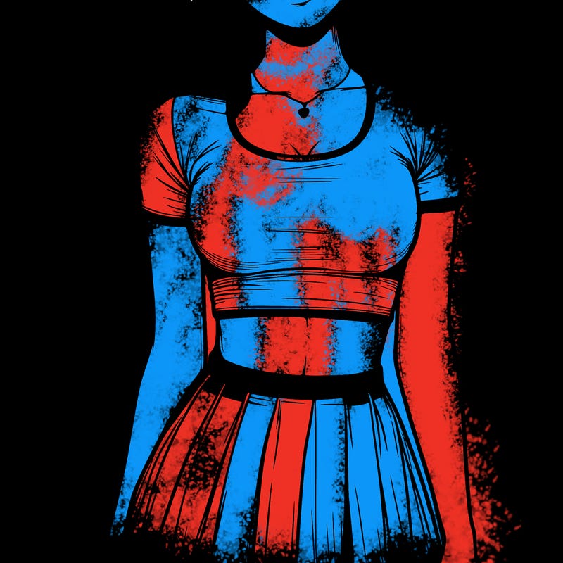 realistic girl wearing crop top and skirt