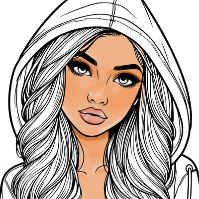 realistic beautiful girl with a hood on