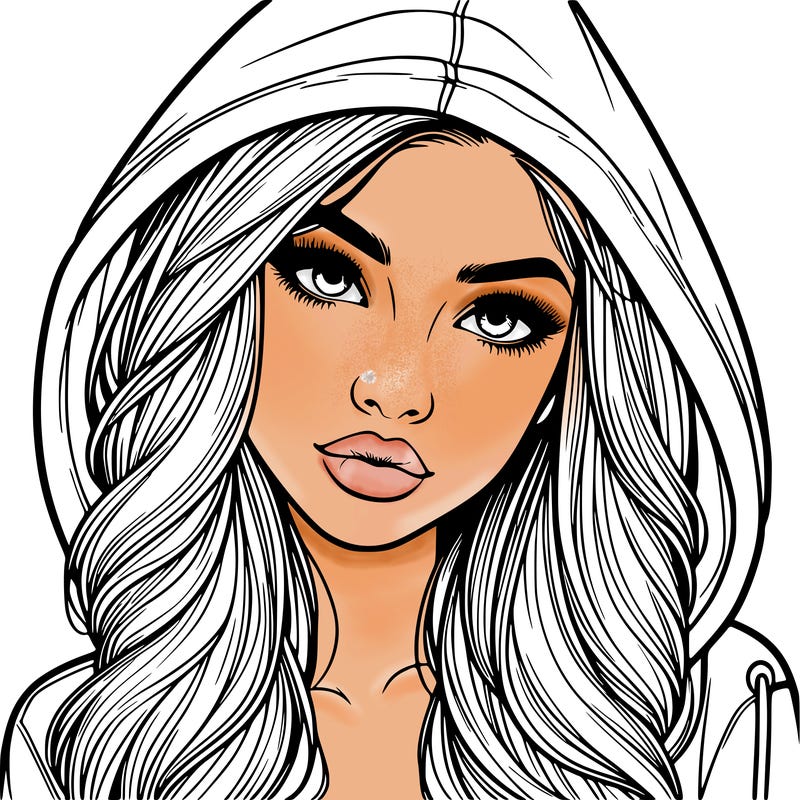 realistic beautiful girl with a hood on