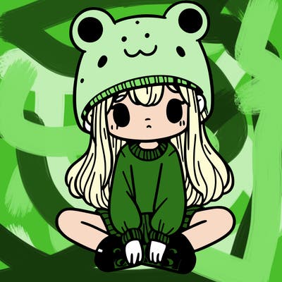 a girl wearing a frog hat and some frog socks
