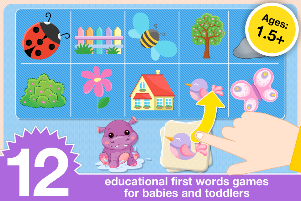 Baby First Words. Matching Educational Puzzle Games for Toddlers and Preschool Kids by Abby Monkey® Learning Clubhouse - Educational matching game interface for toddlers with colorful nature icons
