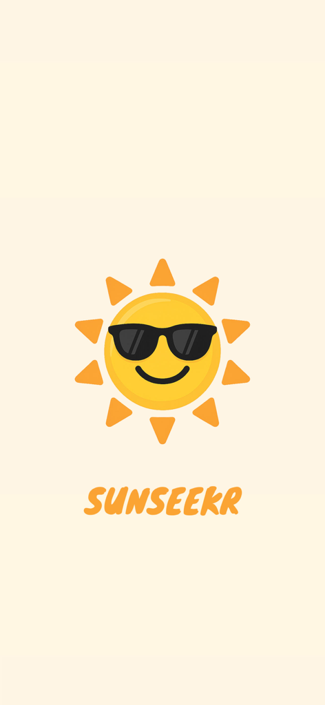 SunSeekr app logo featuring a smiling sun wearing sunglasses on a cream background