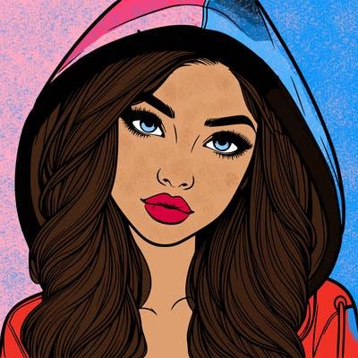 realistic beautiful girl with a hood on