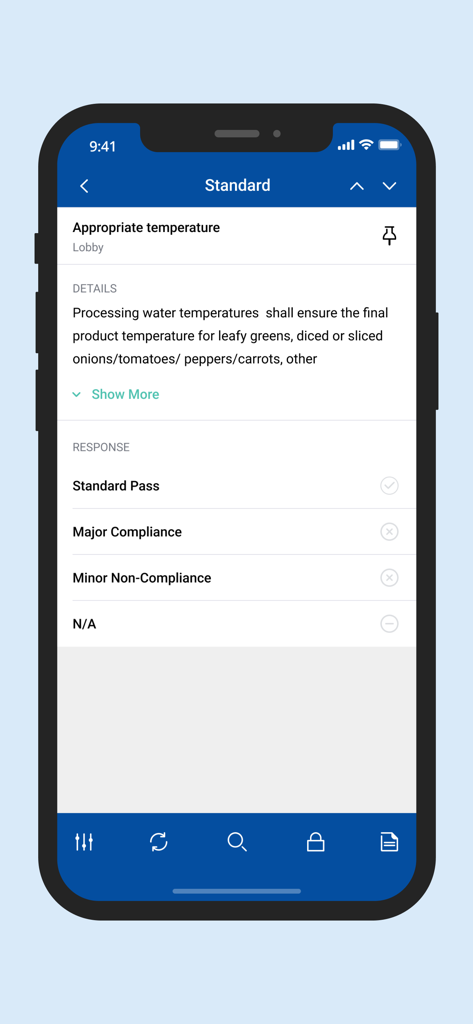 EcoSure TrueView - EcoSure TrueView app screen displaying a food safety temperature compliance check