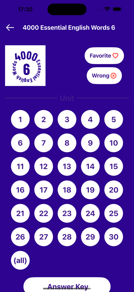 4000 Essential English Words ⑹ - Pantalla de selección de unidades para la aplicación de aprendizaje de vocabulario 4000 Essential English Words 6