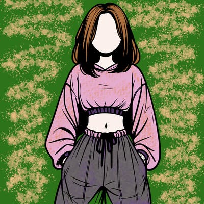 realistic girl faceless with baggy pants and a crop top