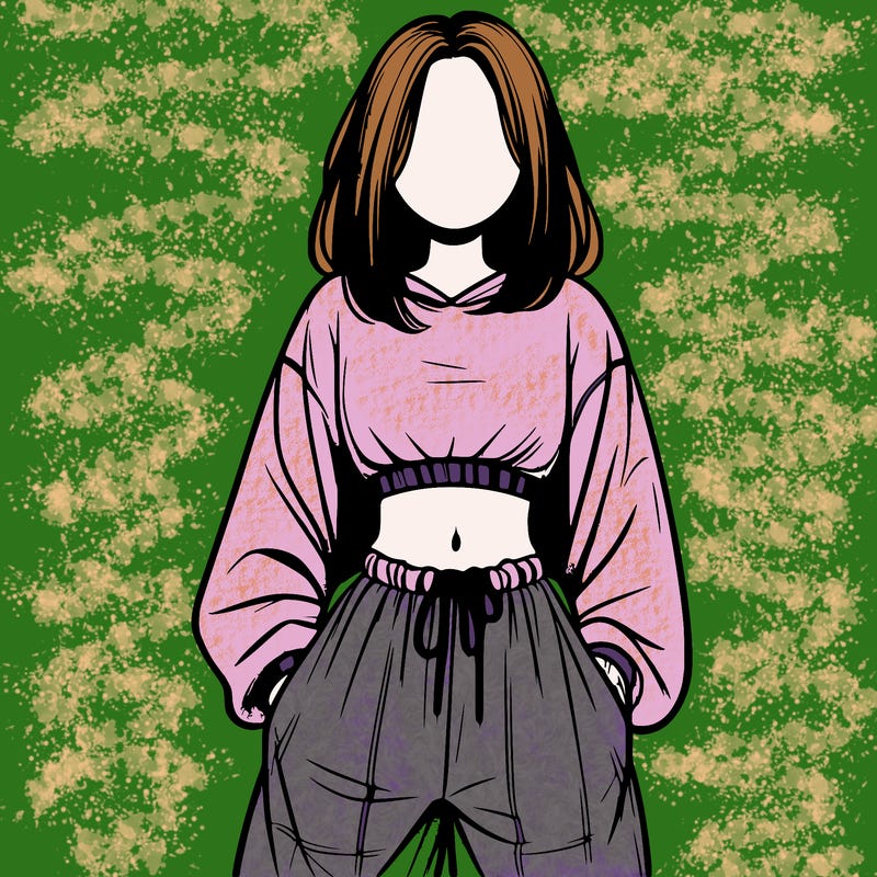 realistic girl faceless with baggy pants and a crop top