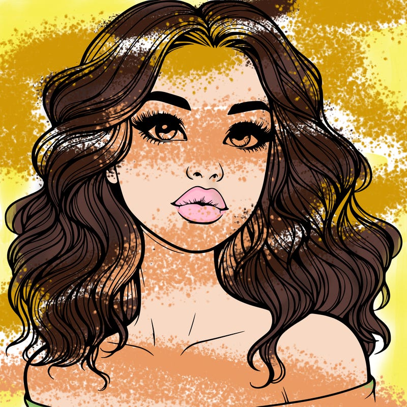 realistic girl with wavy hair and lips