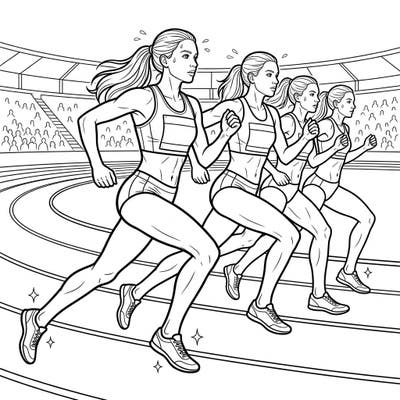 Dive into the exciting world of track and field with this engaging coloring page featuring determined long-distance runners. Perfect for sports enthusiasts and those who love dynamic action scenes.