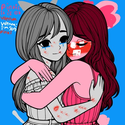 realistic girls hugging