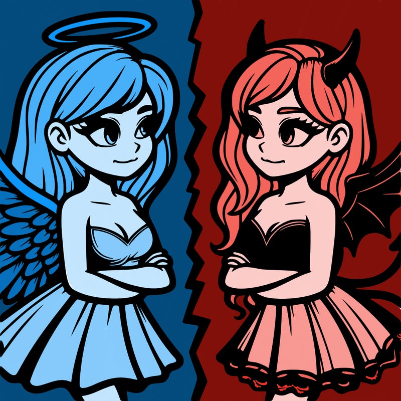 realistic angel vs devil girl split
