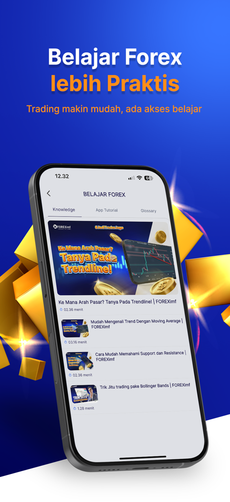 QuickPro mobile app interface showing forex trading educational videos and learning modules