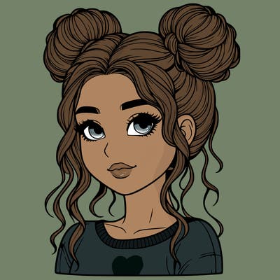 realistic girl with two buns in her hair
