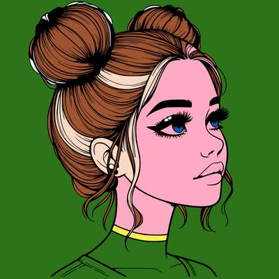 realistic girl with buns on the top of her head