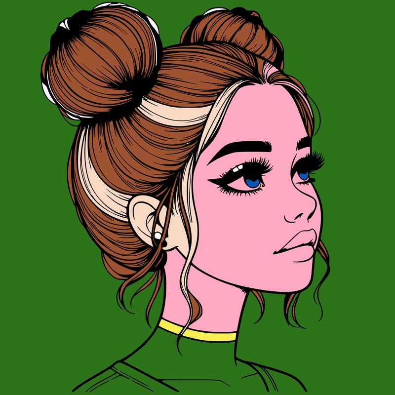realistic girl with buns on the top of her head