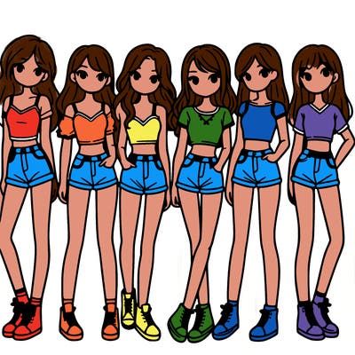 a group of girls wearing crop tops and shorts