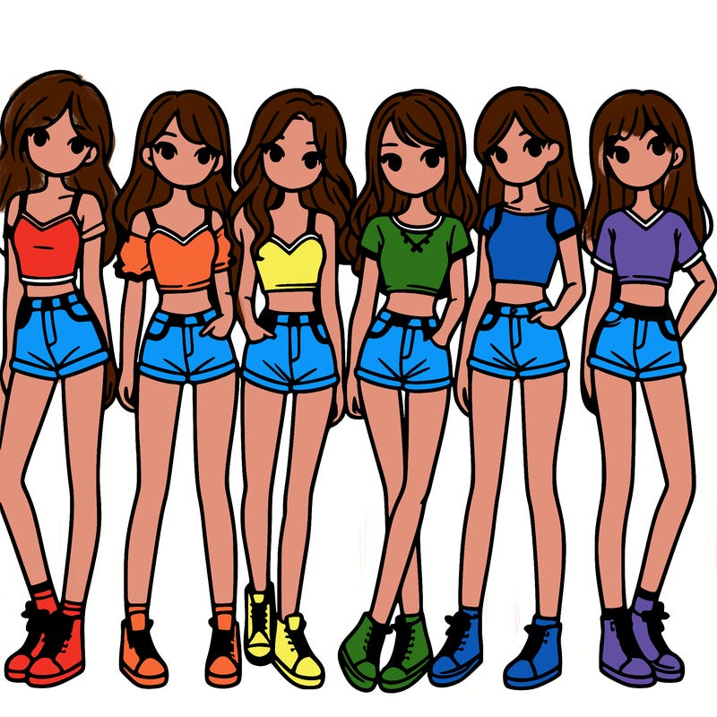a group of girls wearing crop tops and shorts