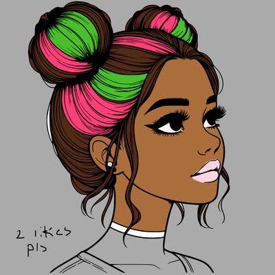 realistic girl with buns on the top of her head