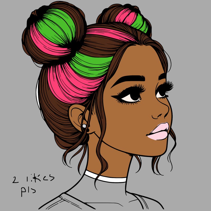realistic girl with buns on the top of her head