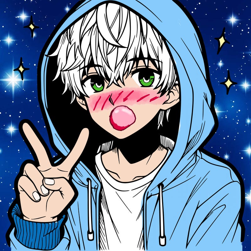 teenage manga boy in a hoodie, doing ✌