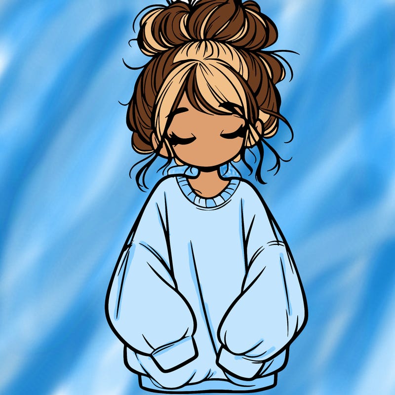 girl with baggy sweatshirt and messy bun